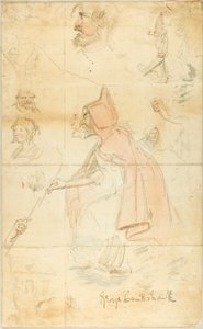 Anne Shipton (rekto); Eskizler Sayfası: Fleur-de-Lis ve Figürler (ters) by George Cruikshank