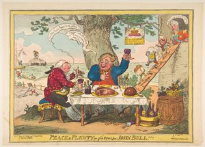 John Bull için Barış ve Bol veya İyi Haber!!!, 25 Mayıs 1814. by George Cruikshank