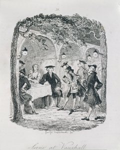 Vauxhall'daki sahne, 'Amelia'dan, sanatçı tarafından oyulmuş, 'Henry Fielding'in Eserleri'nden illüstrasyon, pub. Henry G. Bohn tarafından, 1853 by George Cruikshank