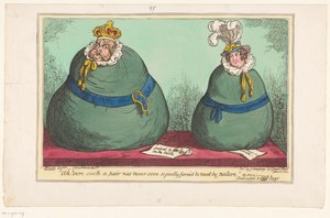 Spotprent op koning George IV en koningin Caroline, 1820 Ah! Tabii ki böyle bir çift, doğası gereği bir araya gelmek için bu kadar adil görülmedi (nesne üzerindeki başlık) by George Cruikshank