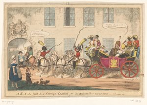 Spotprent op baskıları Caroline, 1817 Yabancı bir başkente bir R-Y-L ziyareti ya da büyükelçi evde değil-!! (nesne üzerindeki başlık) by George Cruikshank