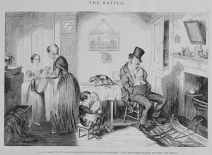 Şişe, Plaka II, Sarhoşluk nedeniyle işinden atılır: şişeyi sağlamak için kıyafetlerini rehine verirler, 1847 by George Cruikshank
