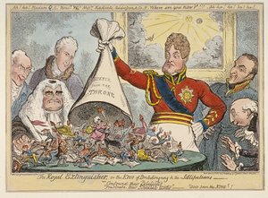 'Kraliyet Söndürücü veya Brobdingnag ve Lilliputians Kralı', 1821 by George Cruikshank