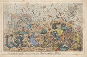 Çok Tatsız Hava veya Eski Doğrulanmış Deyiş "Kedi, Köpek ve Dirgen Yağıyor"!!! by George Cruikshank