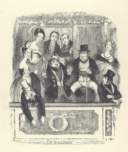 Victoria tiyatroseverleri bir Londra tiyatrosunda bir kutunun içine kalabalık (gravür) by George Cruikshank