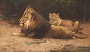 Dinlenmedeki Aslan ve Dişi Aslan (tuval üzerine yağlı boya)