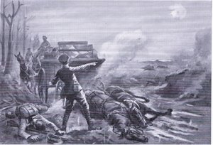 Onbaşı Ashworth, ağır ateş altında nakliye sütununu yeniden düzenliyor (DCM ödülüne layık görüldü) by George Derville Rowlandson