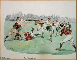Aralık Ayı: Rugby (kalem ve mürekkep ve kağıt üzerine sulu boya)
