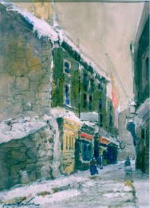 Winter, Clive Street, North Shields (karta yapıştırılan kağıt üzerine karakalem ve sulu boya)