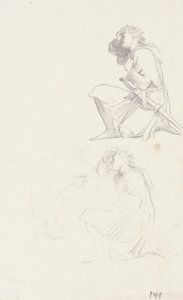 Diz çökmüş bir şövalyenin çalışmaları (grafit) by George Frederick Watts