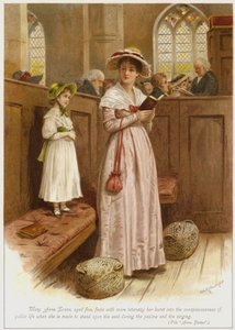 Beş yaşındaki Mary Anne Evans, mezmurlar ve ilahiler sırasında koltuğa oturtulduğunda, kamusal yaşamın bilincine girdiğini daha yoğun bir şekilde hissediyor. by George Goodwin Kilburne