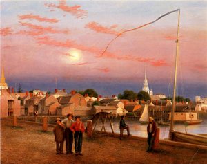 Newport, Günün Sonu, 1851 (tuval üzerine kağıt üzerine yağlı boya) by George Harvey