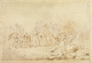Kürdistan Eşkıyası, Çerkes Kadınlarını Şaşırtma ve Sürüklemede Gürcülere Yardım Eder. 1827-28 c. (dokuma kağıt üzerine kalem ve kahverengi mürekkep) by George Hayter