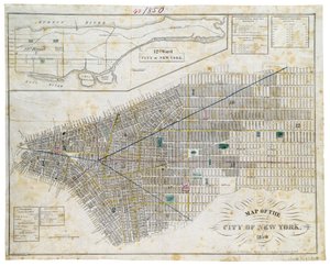New York Şehri Haritası, 1850 (siyah mürekkep, renkli yıkama, kağıt üzerinde)