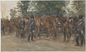 Yol kenarında atlarının yanında duran süvariler by George Hendrik Breitner
