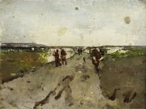 Manevrada Askerler ile Waalsdorp yakınlarındaki manzara by George Hendrik Breitner