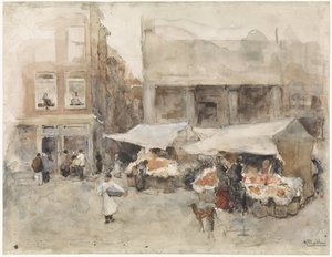 Çiçek tezgahları olan pazar by George Hendrik Breitner