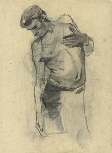 Aşağı bakan yarı çıplak bir adamın model çalışması by George Hendrik Breitner