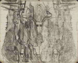 Amsterdam'daki Binnenkant ve Oude Waal'daki gemiler by George Hendrik Breitner