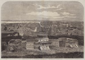 Capitol ön planda olan Washington şehrinin kuşbakışı görünümü