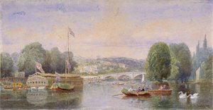 Uzakta Richmond Köprüsü ve Richmond Tepesi ile Thames Nehri, Londra, 1867 by George Henry Andrews