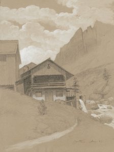 House in the Alps, Cortina, 1883 (graphite with white gouache on brown wove paper)