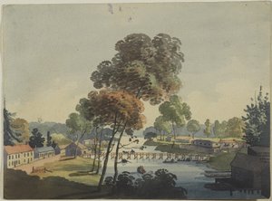 Niagara Şelalesi yakınlarındaki Chippawa Köyü, c.1801 (dokuma kağıt üzerinde wc)