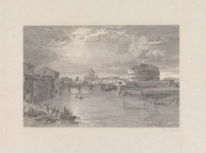 Roma; Tyber Nehri üzerindeki St. Angelo Köprüsü ve Kalesi by George Hollis