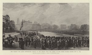 Majesteleri Kraliçe, Atlı Muhafızların Geçit Töreninde Kırım Kahramanlarına Madalyalar Dağıtırken, 21 Mayıs 1855 by George Housman Thomas