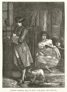 Büyük, soğuk, kötü şehrin sokaklarında dolaşan kuyumcu (gravür) by George John Pinwell
