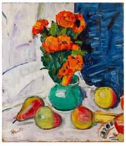 Marigoldlu Natürmort (gemide yağ) by George Leslie Hunter