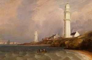 Deniz Fenerleri - West Lights, Tayport, c.1840 (tuval üzerine yağlı boya) by George McGillivray