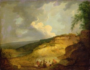 Ön Planda Çingene Kampı Olan Geniş Bir Dağlık Manzara (tuval üzerine yağlı boya) by George Morland