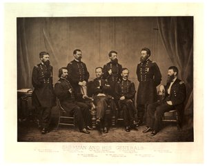 Sherman ve Generalleri [Blair, basılmadan önce başka bir negatiften eklendi], 1865 (sepya fotoğraf)