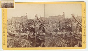 1871, 1871 Chicago Yangınından sonra Mammoth Store of Field & Leiter kalıntılarının stereografı (kart yuvasındaki bw fotoğraf) by George N. Barnard