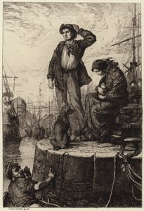 Rıhtımda bekleyen genç bir göçmen aile by George Percy Jacomb Hood