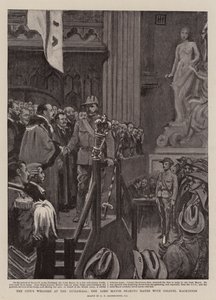 Lonca Salonunda Belediye Karşılaması, Belediye Başkanı Albay Mackinnon ile El sıkışırken by George Percy Jacomb Hood