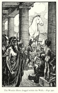 İlyada: Surların İçinde Sürüklenen Tahta At (gravür) by George Percy Jacomb Hood