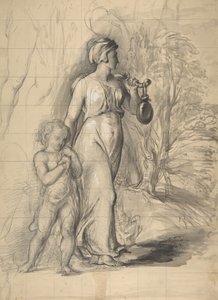 Hagar ve Ishmael in the Wilderness recto, Sanatçının Karısının İki Portre Çalışması..., 1829-33. by George Richmond