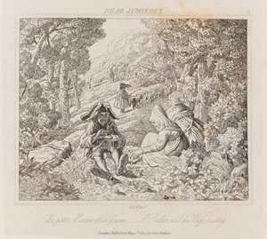 Jumieges yakınlarında seyyar satıcı ve karısı, c.1821 (gravür)