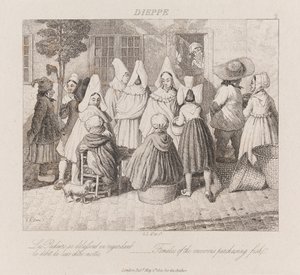 Balık Satın Alan Kadınlar, Dieppe, c.1821 (gravür)