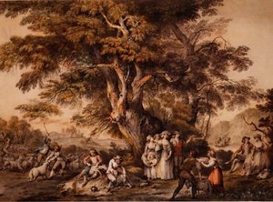 Yaz: Koyun Kırkımı, c.1780 (kağıt üzerine suluboya ve gövde rengi) by George Robertson
