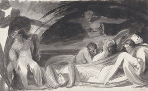 Howard Hapishaneyi Ziyaret Ediyor (kalem ve mürekkep ve serilmiş kağıt üzerinde grafit üzerinde yıkayın) by George Romney