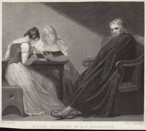 John Milton kızlarına dikte ediyor by George Romney