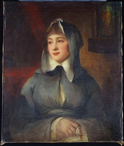 Bir rahibe olarak, bir iç bir türbe tarafından bir tespih tutan bir bayan, yarım uzunlukta portresi by George Romney