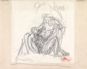 Yatan Kadın ve Diğer Figürler (döşemiş kağıt üzerine grafit) (bkz. 153904) by George Romney