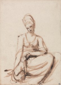 Hayvan Besleyen Oturan Kadın by George Romney
