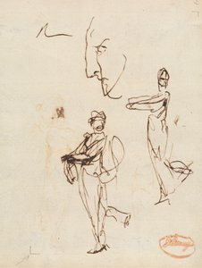 İki Figür ve Bir Yüzün İncelenmesi by George Romney