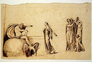 Zeus ile diğer Mitolojik Figürler (kağıt üzerine kalem ve mürekkep) (rekto için bkz. 270960) by George Romney
