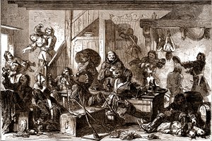 Dragonnades: 1680'lerde Fransa Krallığı'nın Protestan topluluklarına yönelik zulümler. 19. yüzyıl (gravür)